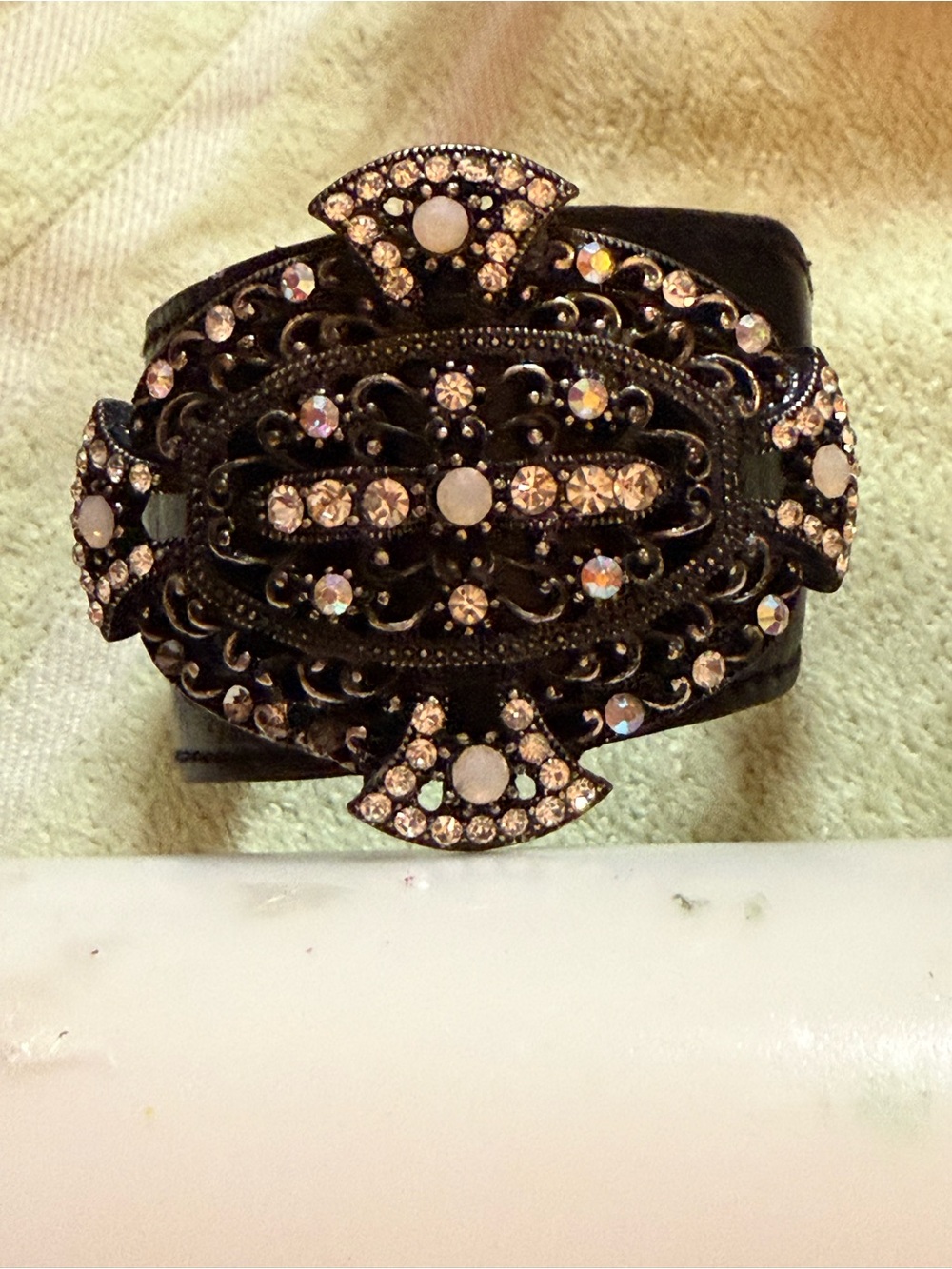 Black Crystal Filigree Statement Cuff Bracelet